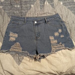 Denim Shorts with Asymmetrical Waist